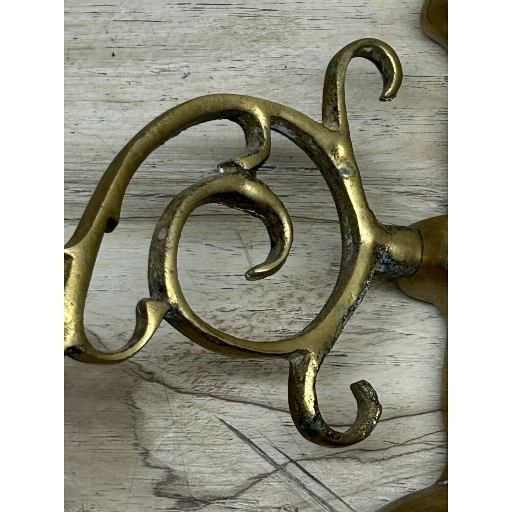 Vtg Solid Brass Double Arm Wall Sconse Candle Holder Dutch Colonial Style